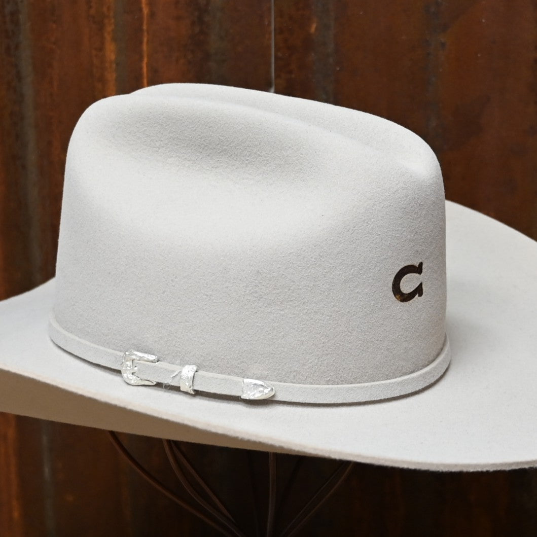 Charlie 1 Horse “The Cowgirl” Ranch Tan felt hat with cattleman crown and branded "C"