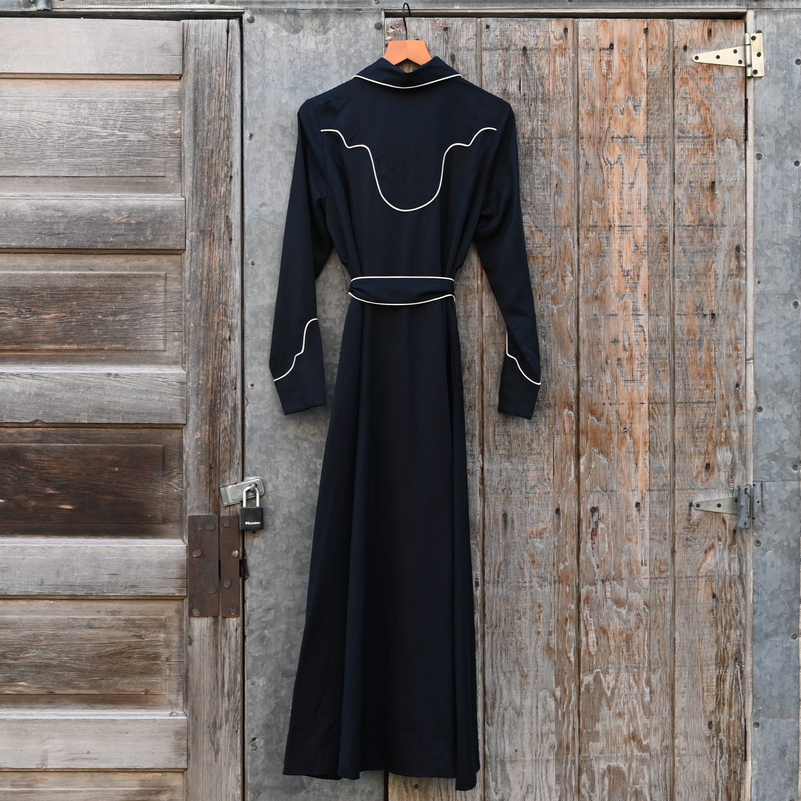 Black Route 66 embroidered dress with Southwestern motifs by Double D Ranch