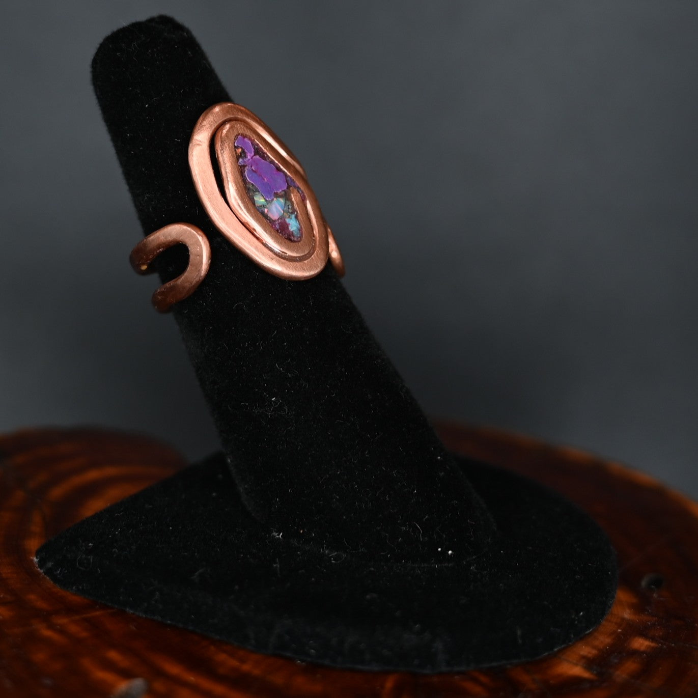 Jeanie Chadwick Jewelry Copper Custom Large Gem Ring with assorted gemstone centerpiece, handmade artisan design