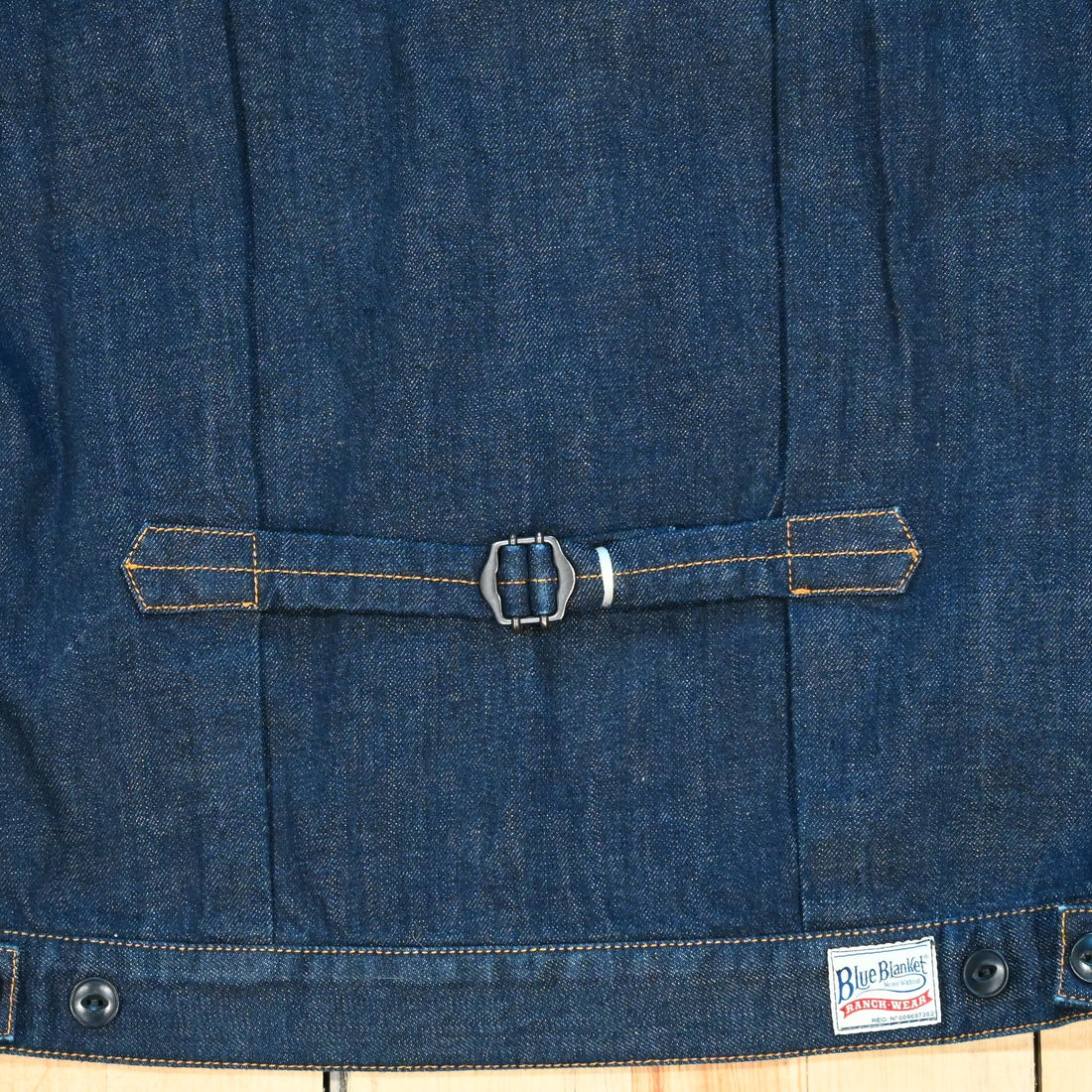 Blue Blanket Denim Jacket in Japanese Indigo with buckle-back cinch and flap pockets
