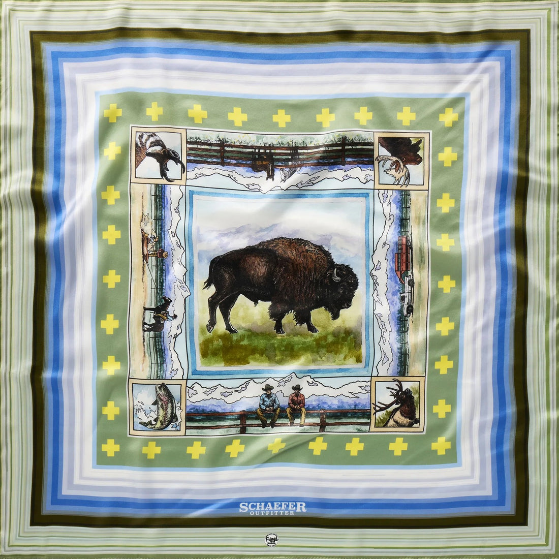 Schaefer Heritage Jackson Hole silk wild rag 36x36 with Western-inspired pattern