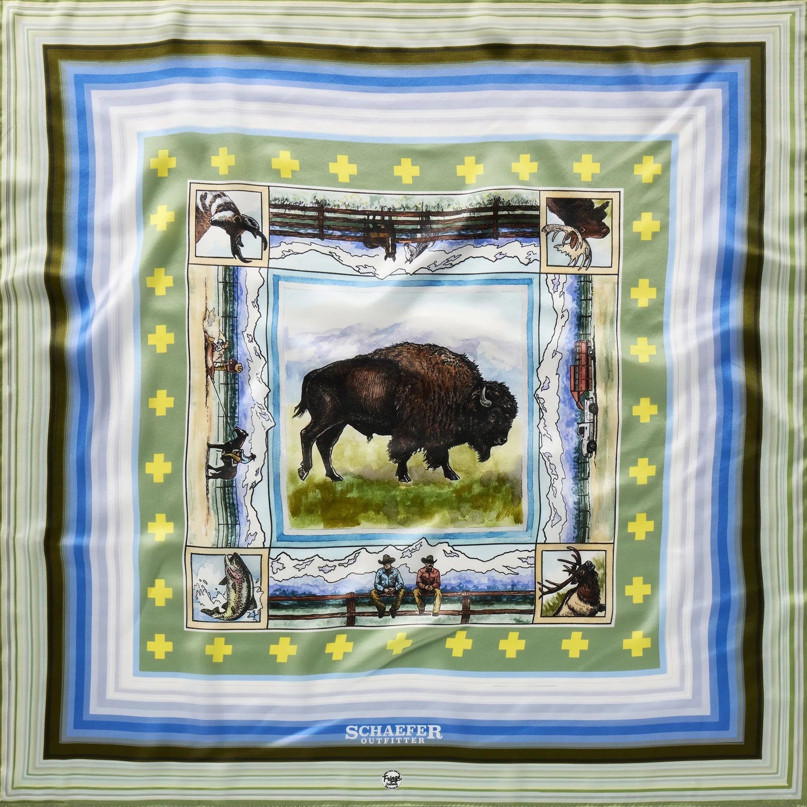 Schaefer Heritage Jackson Hole silk wild rag 36x36 with Western-inspired pattern