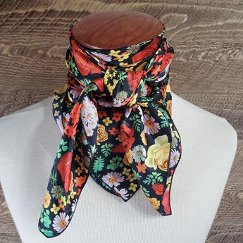 Cowboy Images Charmeuse Red/Yellow Roses Silk Wild Rag 36" x 36"