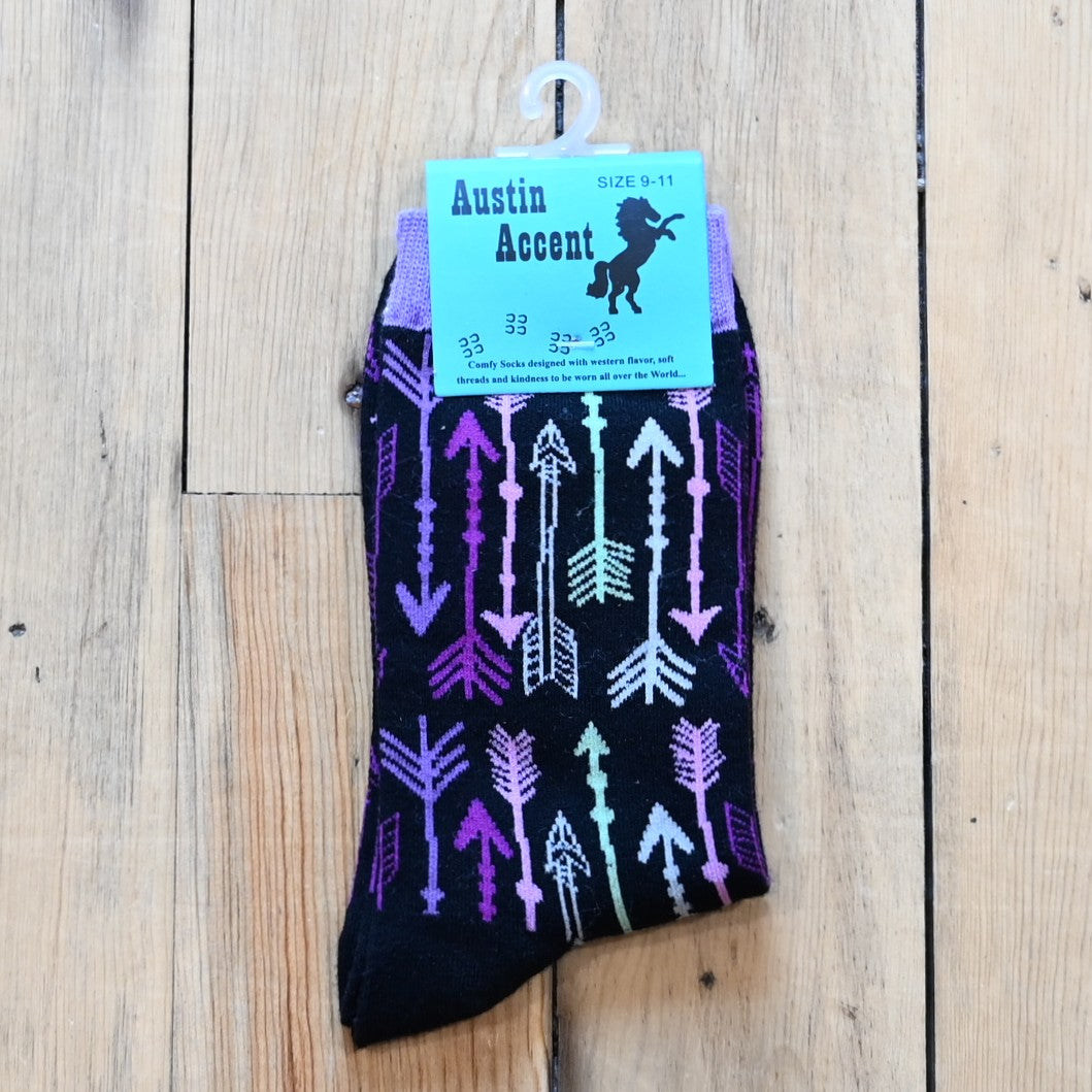 View of Austin Accent Kids socks with arrow design.