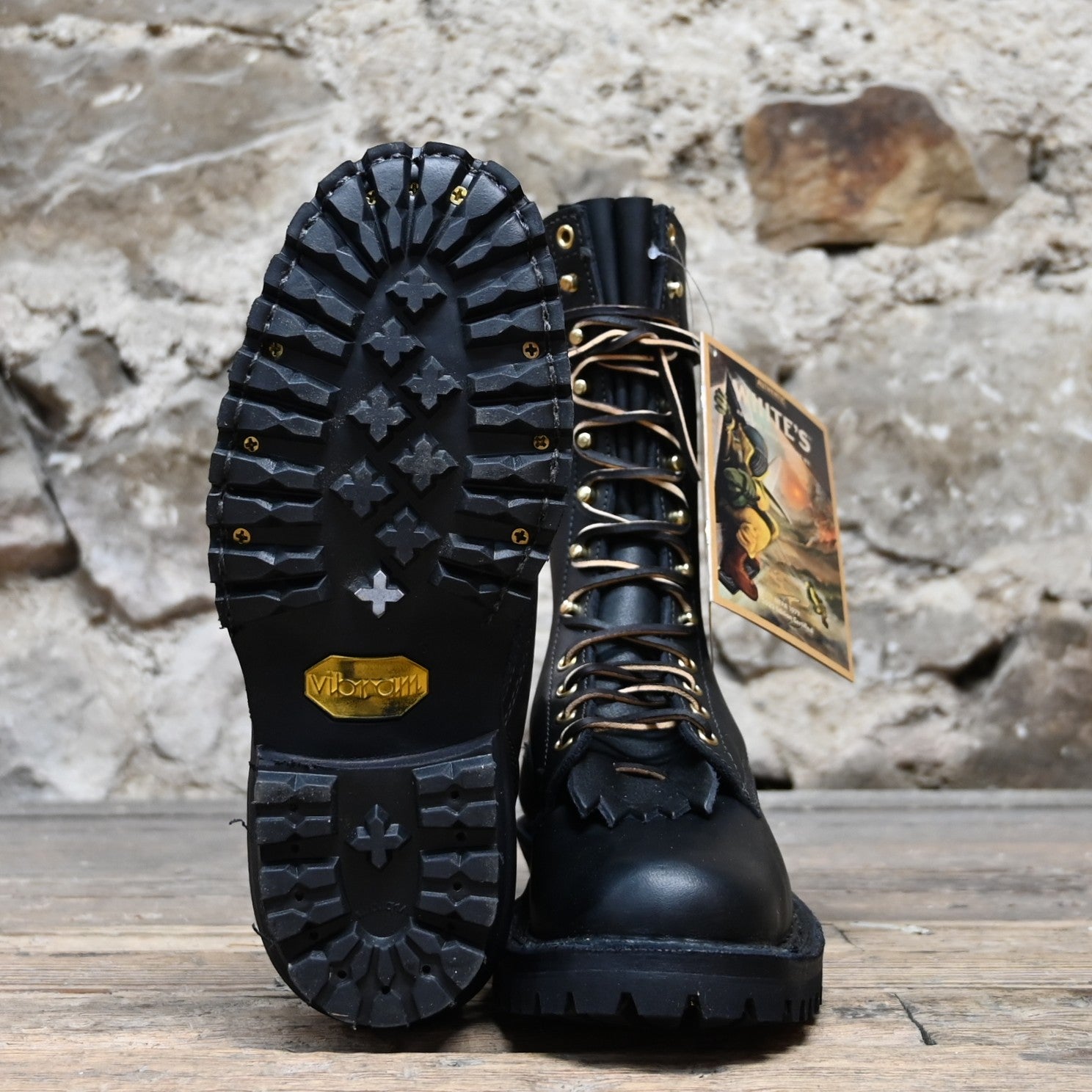 View of White’s 10″ Original Smokejumper logger-style boot with Vibram Fire & Ice sole and hand-sewn stitchdown upper