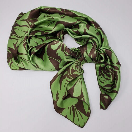 Cowboy Images Charmeuse Lime Roses on Brown Wild Rag