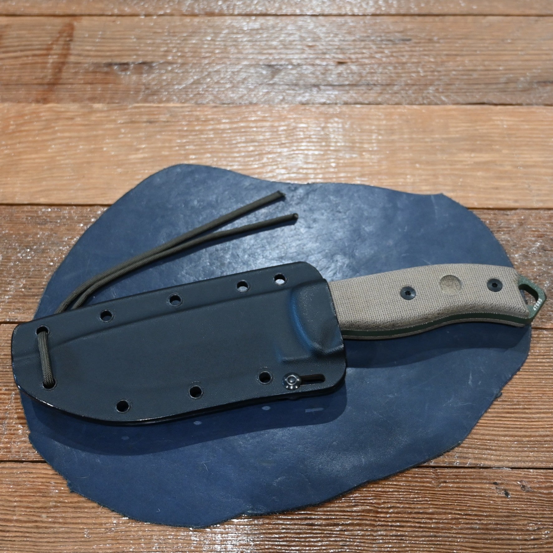2018 ESEE-5 serrated fixed blade knife with OD green coated blade, micarta handle, and MOLLE sheath