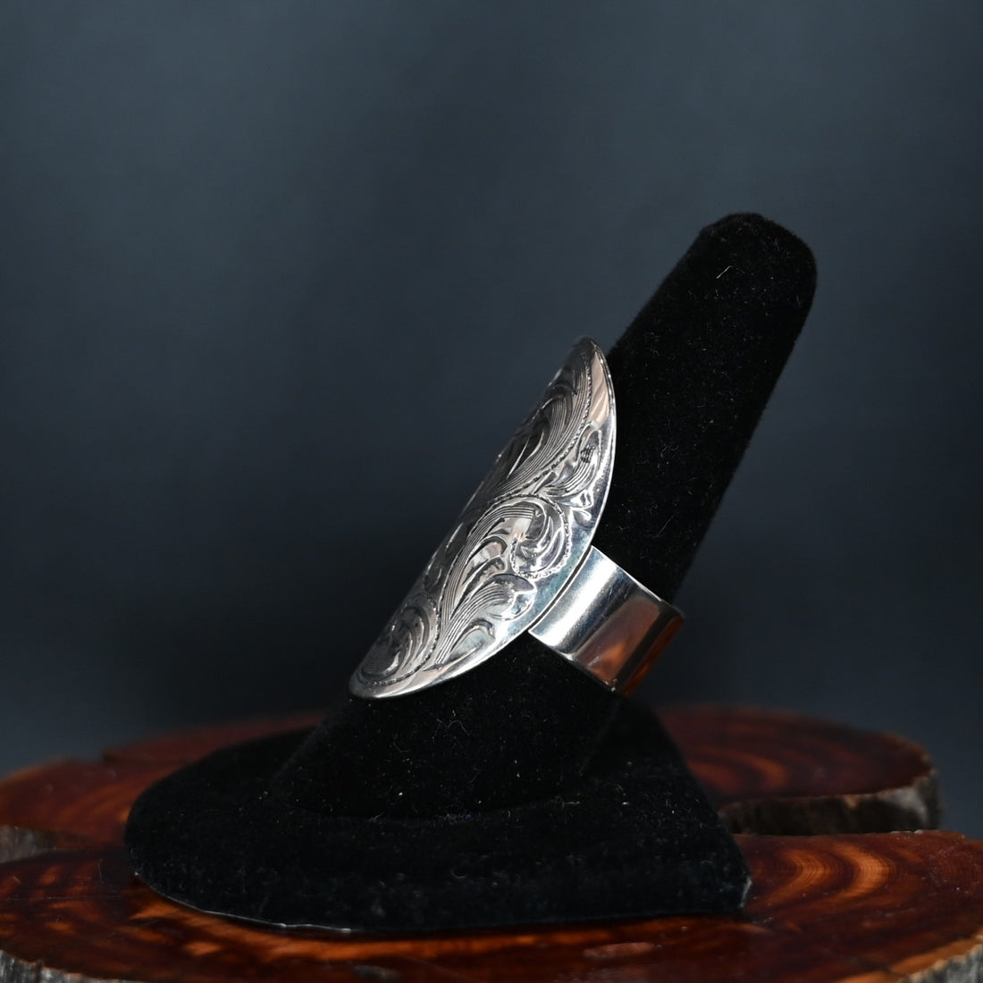 Vogt Silversmiths Clara Going Out adjustable hand-engraved sterling silver ring