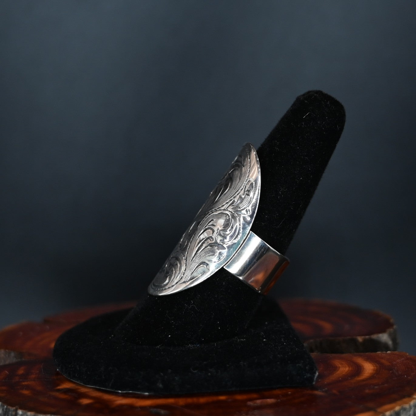Vogt Silversmiths Clara Going Out adjustable hand-engraved sterling silver ring
