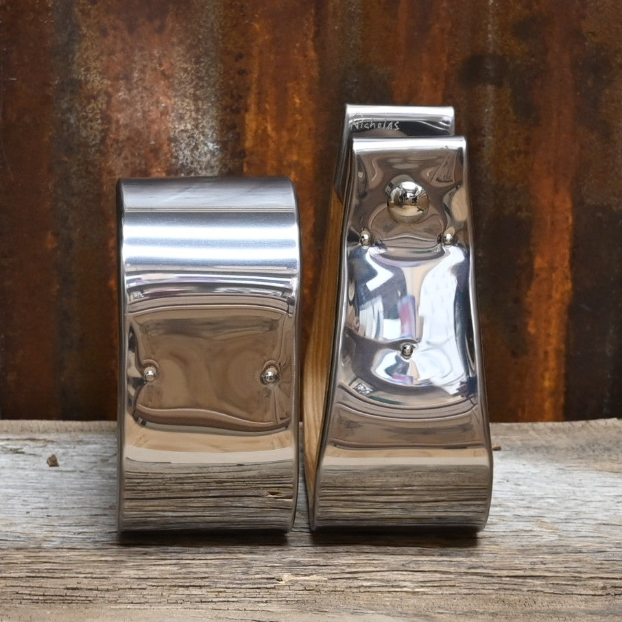 Nicholas Stirrups Visalia style 3″ stainless steel covered wood core stirrups