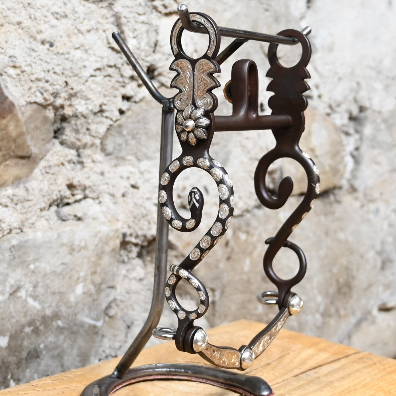 JT Silversmiths Daisy and Snake bit with patina finish and silver inlay, daisy & snake motifs