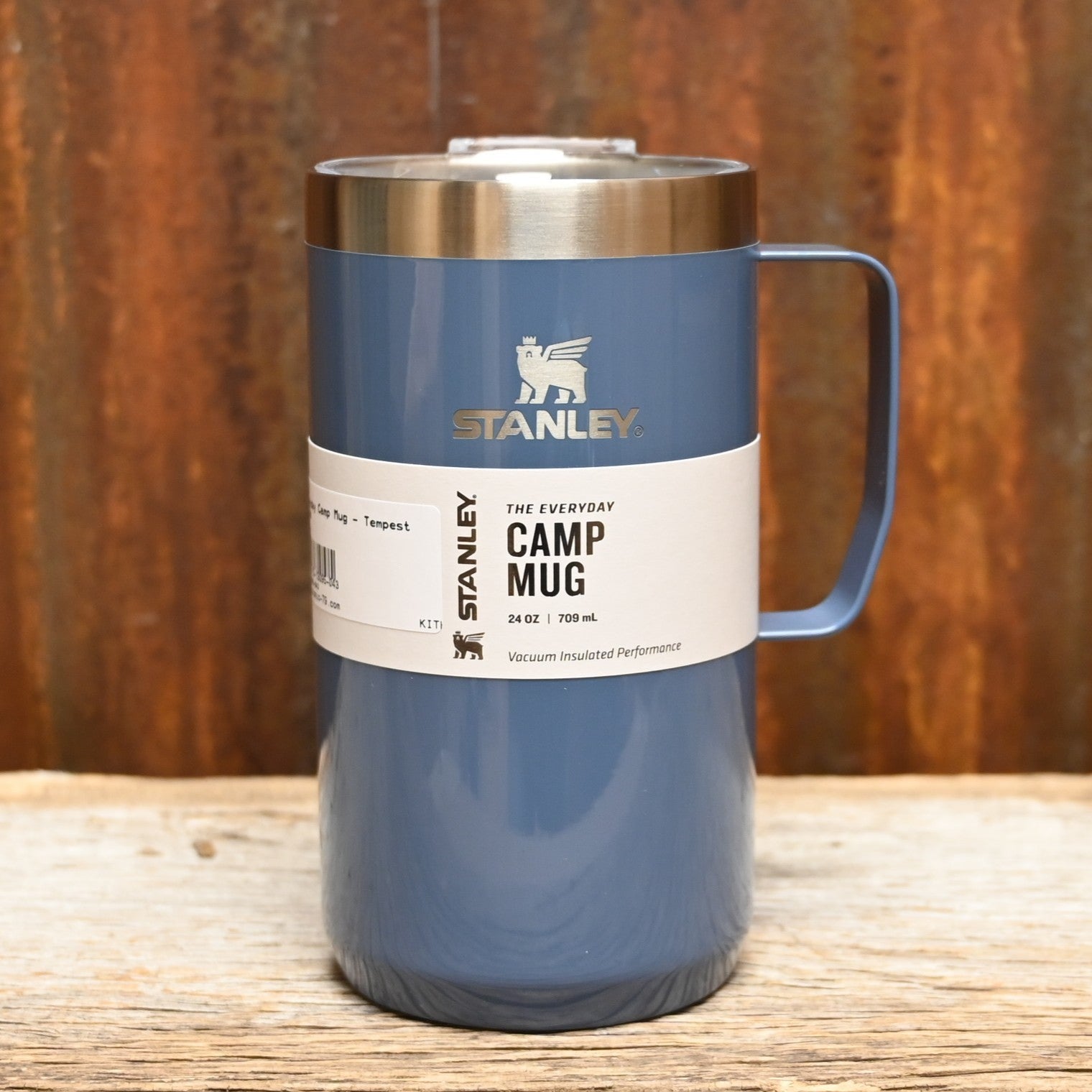 Stanley Stay Hot Camp Mug 24 oz in Tempest Gloss blue finish with stainless steel body and press-fit drink-thru lid