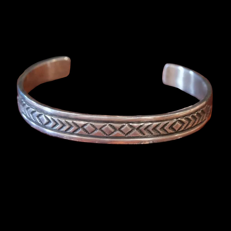 Ahmed Hand Stamped Navajo Diamond Sterling Silver Cuff Bracelet