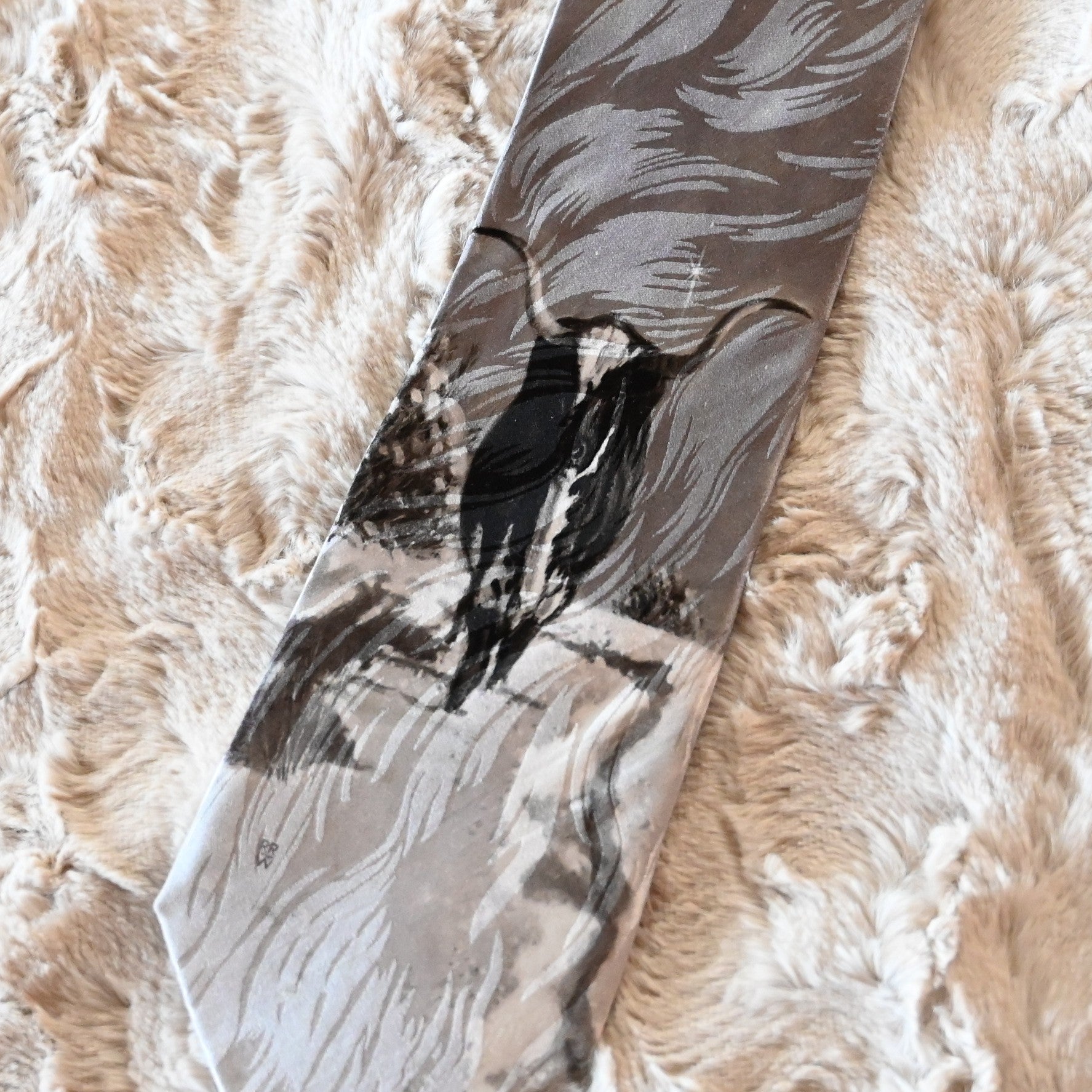 View of Rockmount silk necktie with lone longhorn steer head design