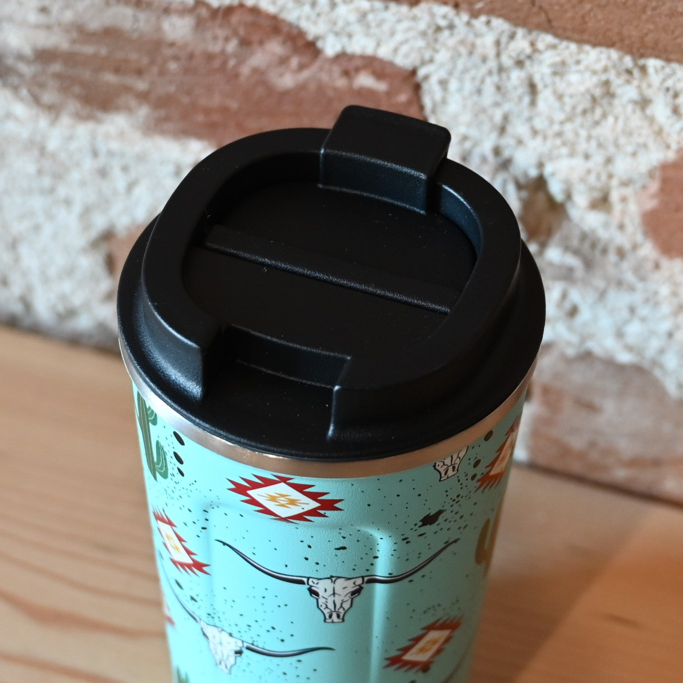 Myra Western Trail Brew stainless steel mug with cactus geometry design