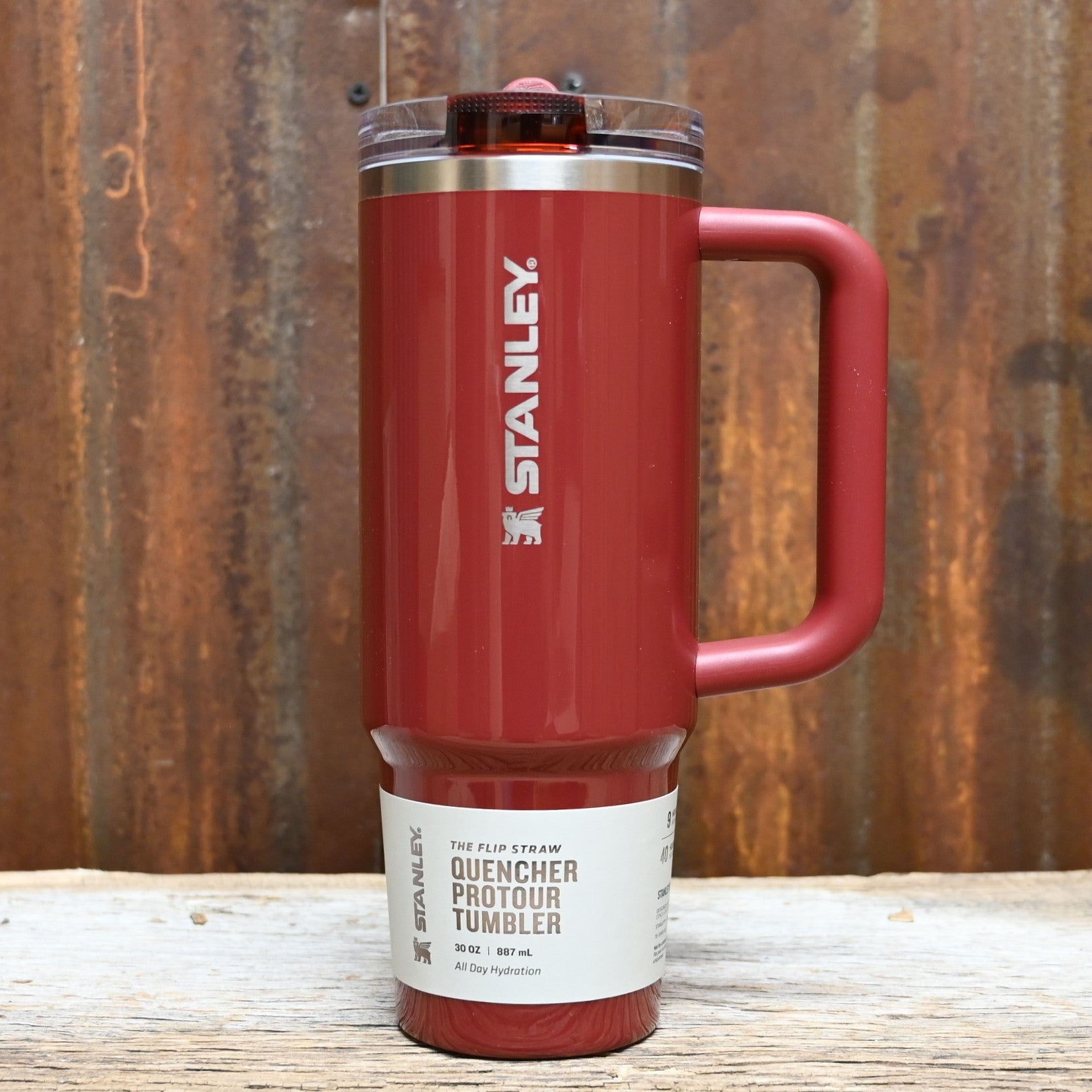 Stanley Quencher ProTour Flip Straw Tumbler 30 oz in Cranberry Gloss with flip straw lid and comfort-grip handle