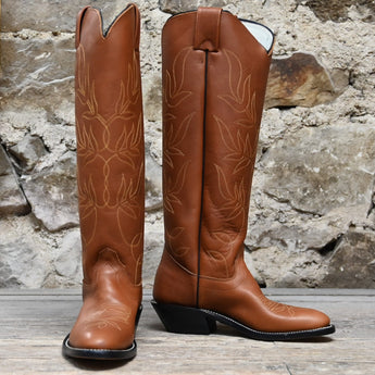 Olathe 17" Tall Leather Polo Style Boot With Brown Mule Vamp