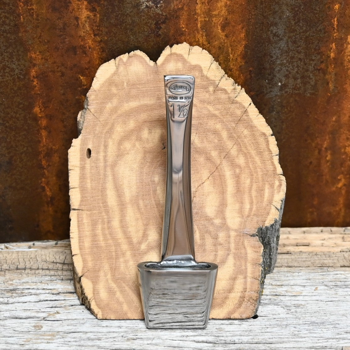 Weaver Master Tool 1 ⅛-inch oblong leather punch, hand-forged polished steel