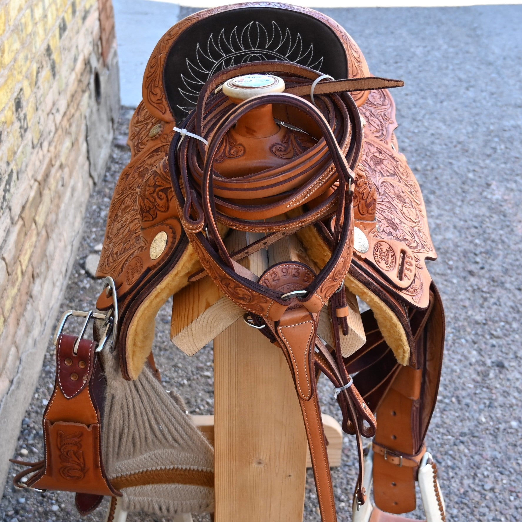 Billy Cook 16" Fully Tooled Roper Saddle with Bridle, Breast Collar & Reins