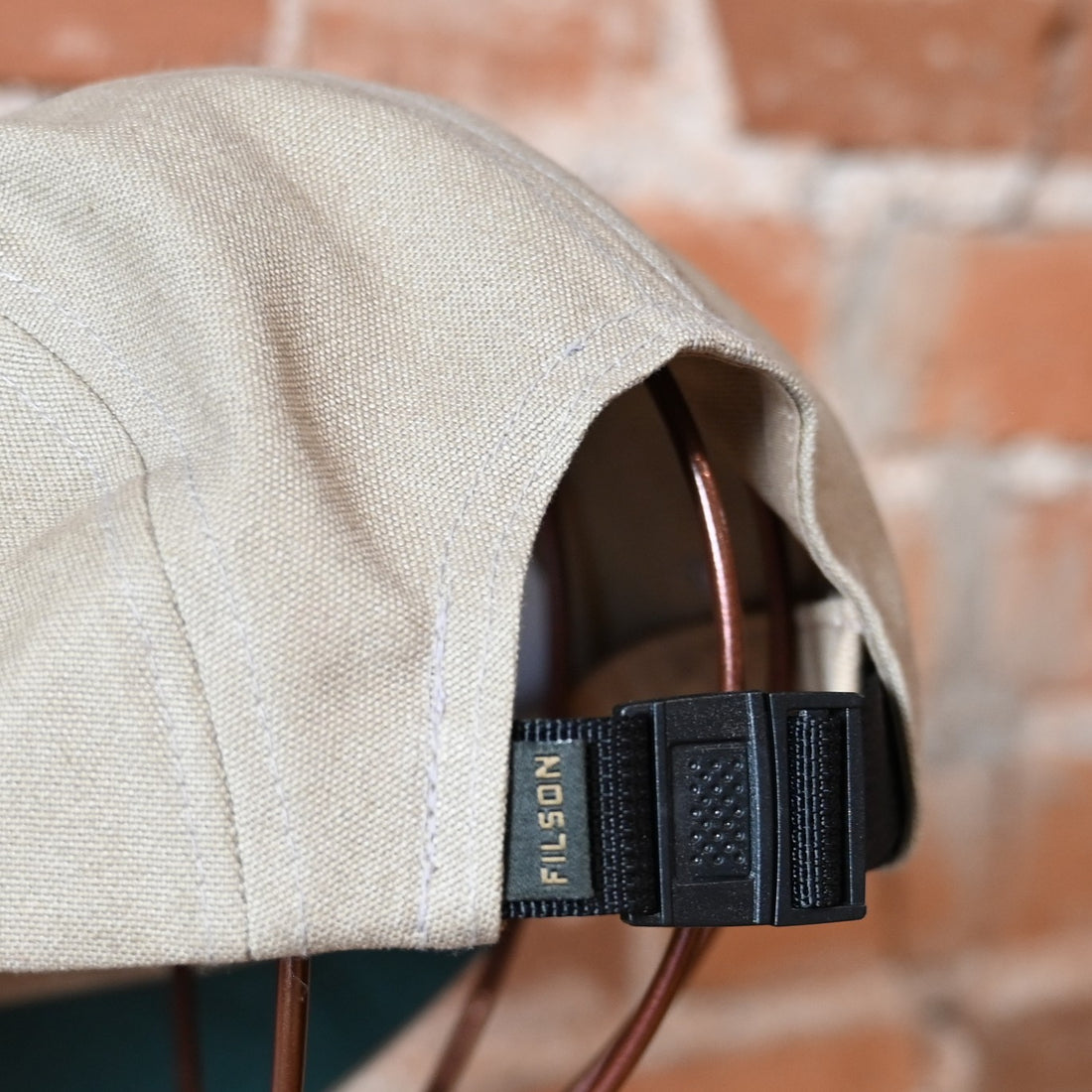 Filson tin cloth dry duckbill cap with extended bill and adjustable strap