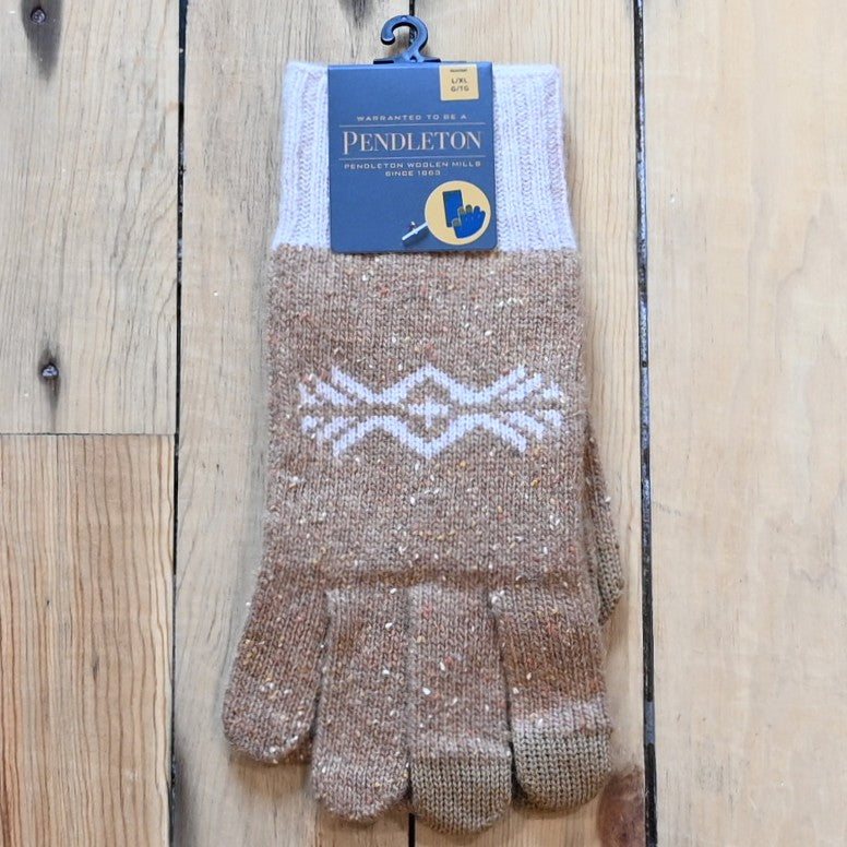 Pendleton Icon Texting Glove in tan wool blend with elk winter print and touchscreen fingertips.