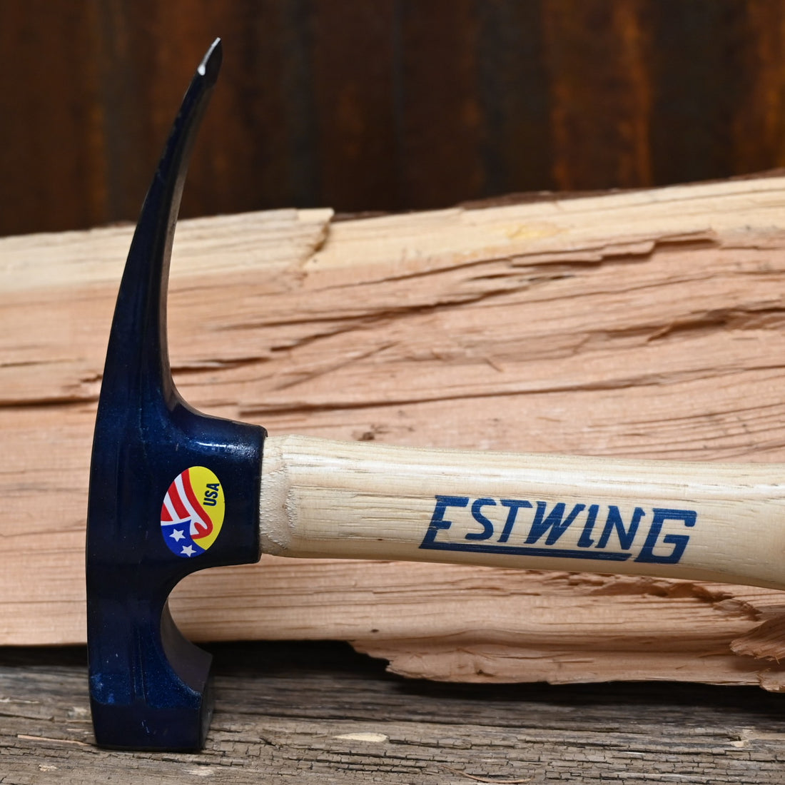 Estwing 24 oz bricklayer hammer with forged steel head and wooden handle