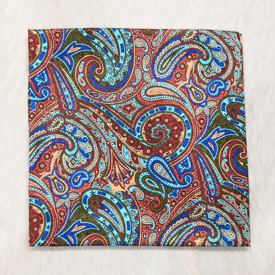 Schaefer burgundy blue olive paisley silk wild rag 35x35