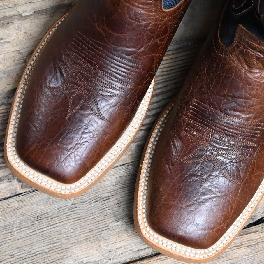 Hyer 13" BURDETT Vintage Navy Blue top Brown Clay cowhide boot