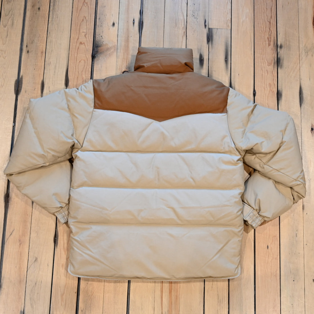 Schaefer Big Sky Down Jacket in tan with insulated puffer design and nylon shell