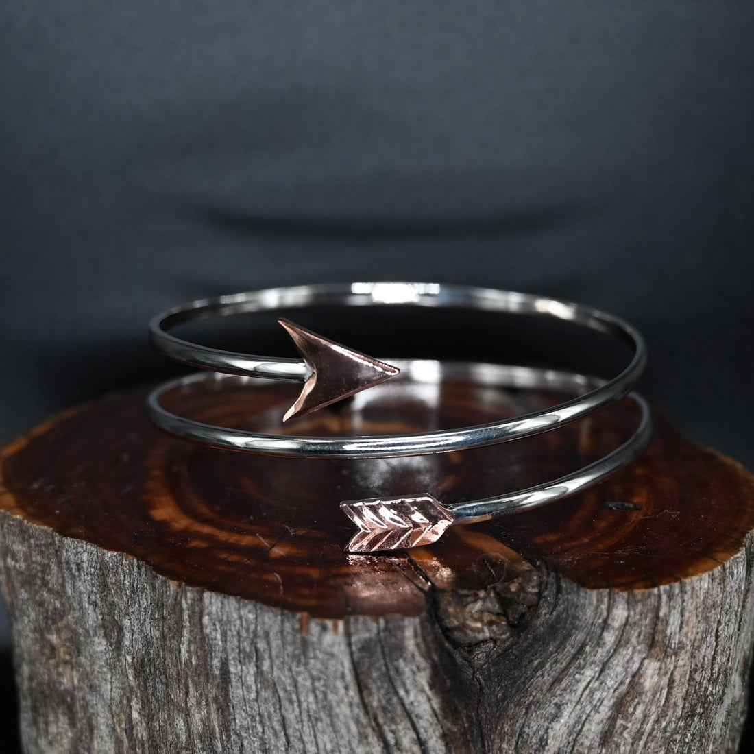 Vogt Silversmiths Sterling Silver Twisted Path Bangle with Copper Arrow