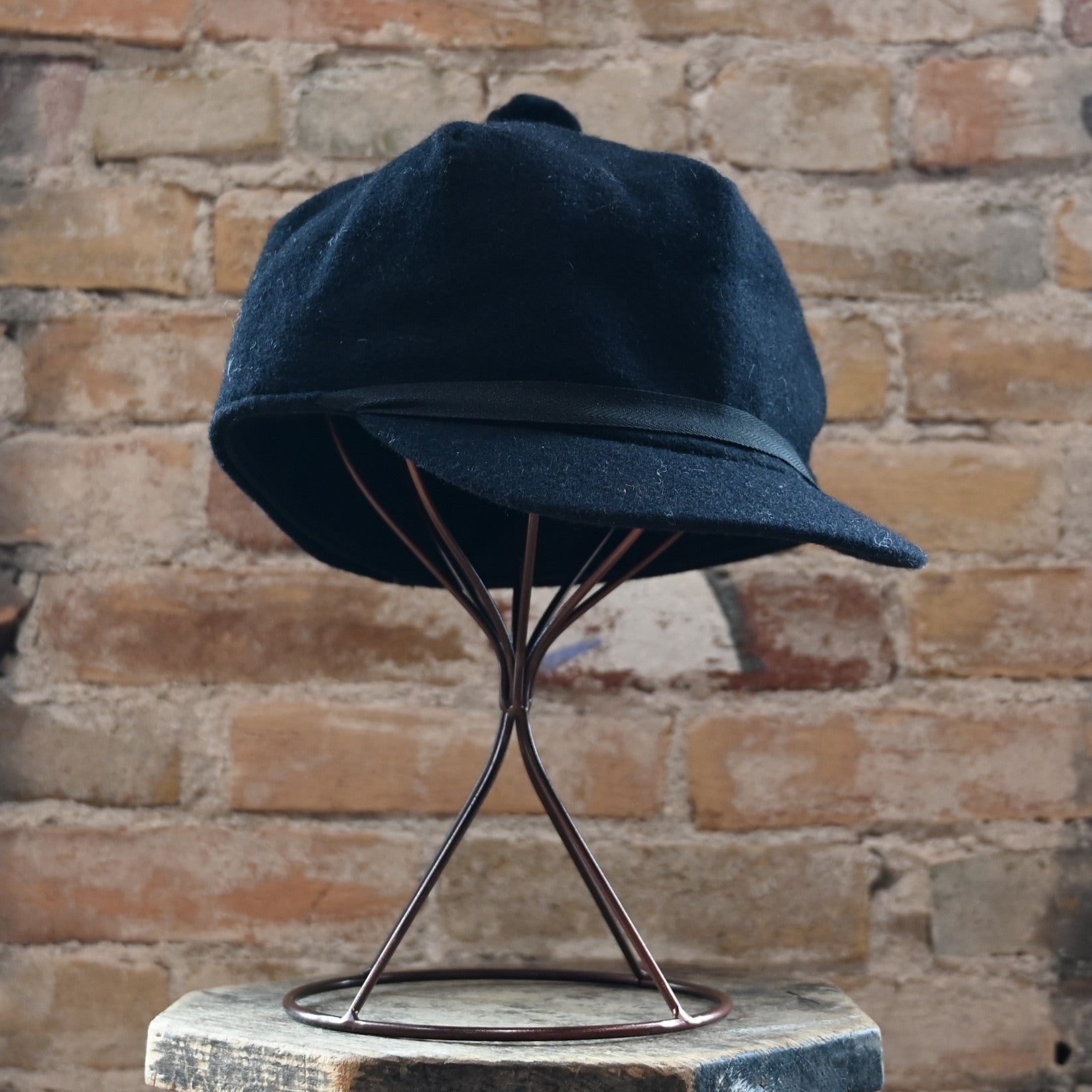 Crown Cap Solid Black Wool Blend Melton Stockman Cap – Atomic 79