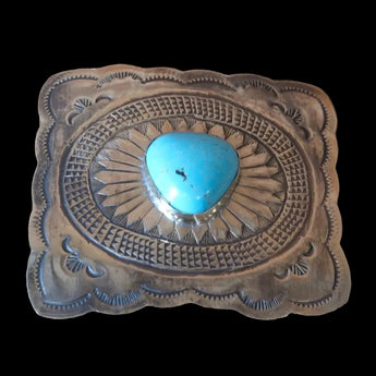 J. Alexander Rustic Silver Fluted Buckle with Turquoise