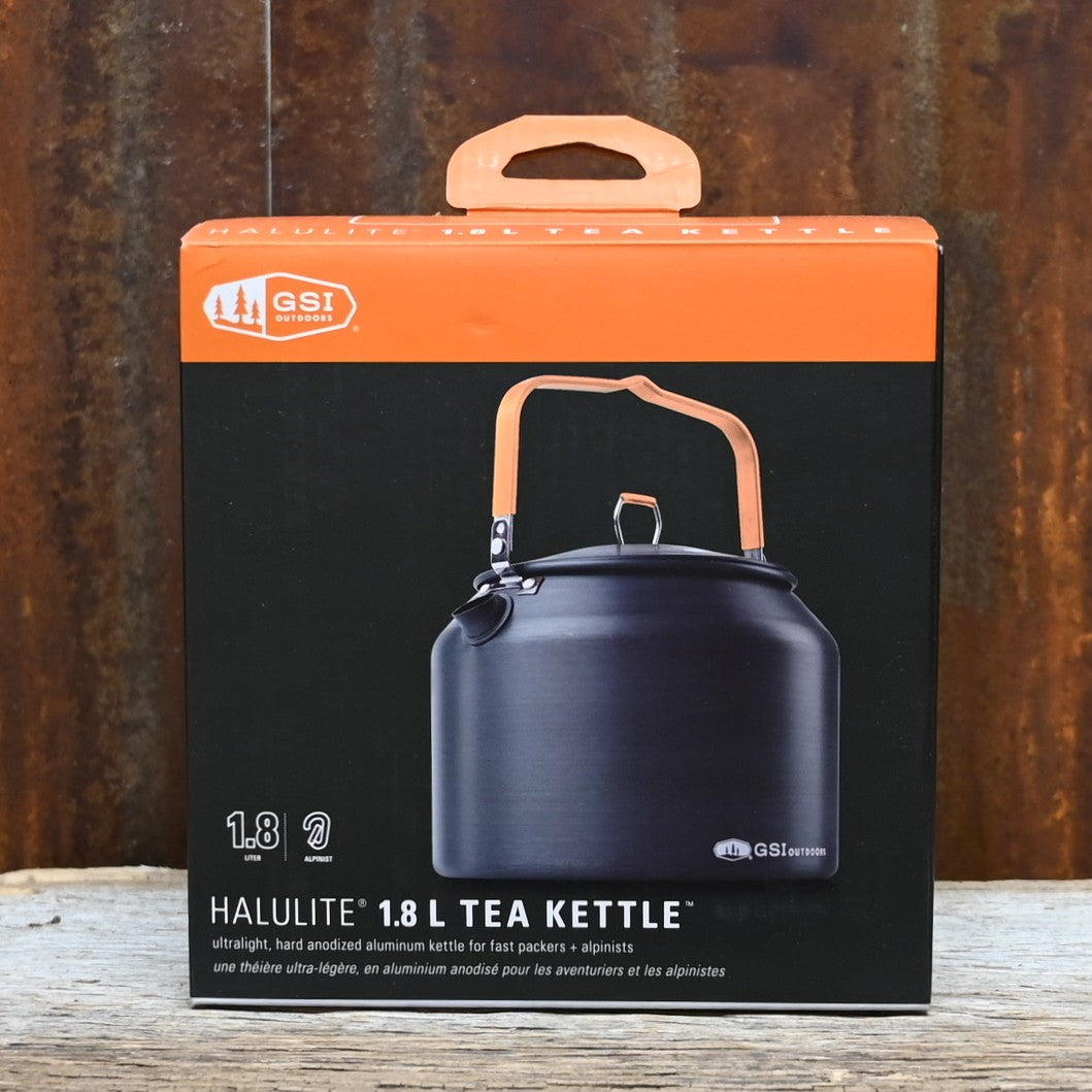 GSI Halulite Tea Kettle 1.8 qt hard-anodized aluminum with folding handle and pour spout