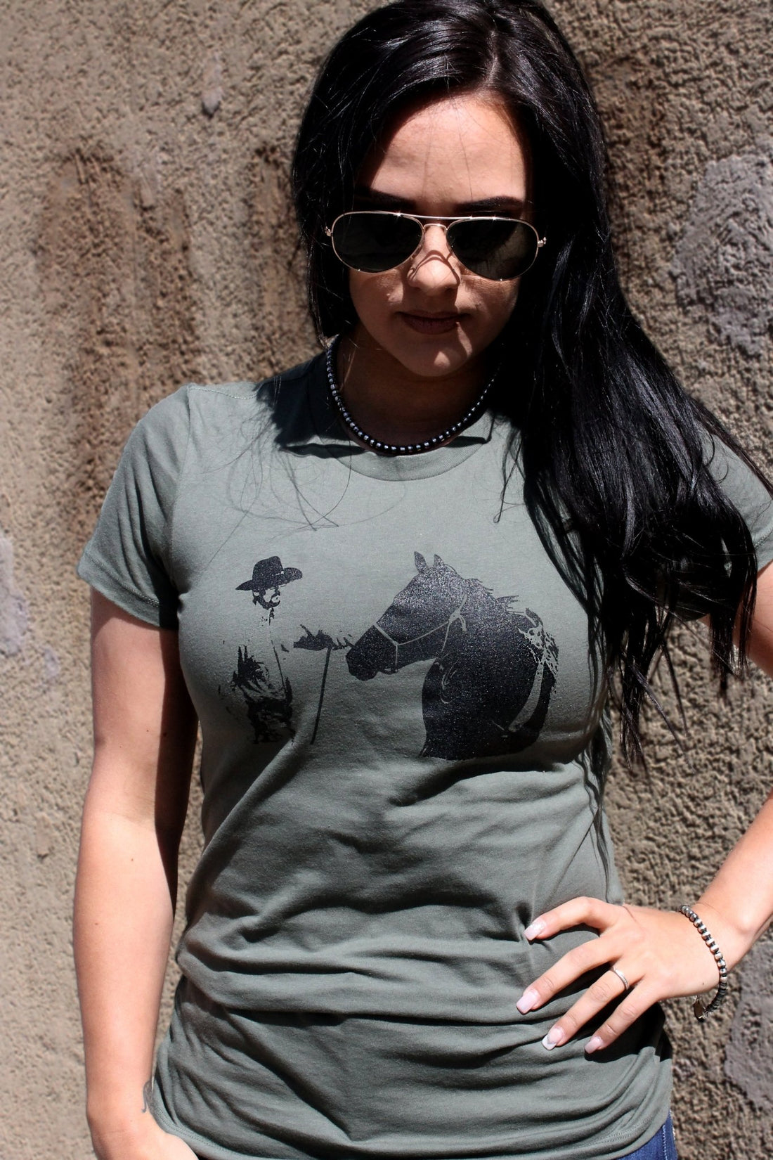 Cowboy & Horse on Green