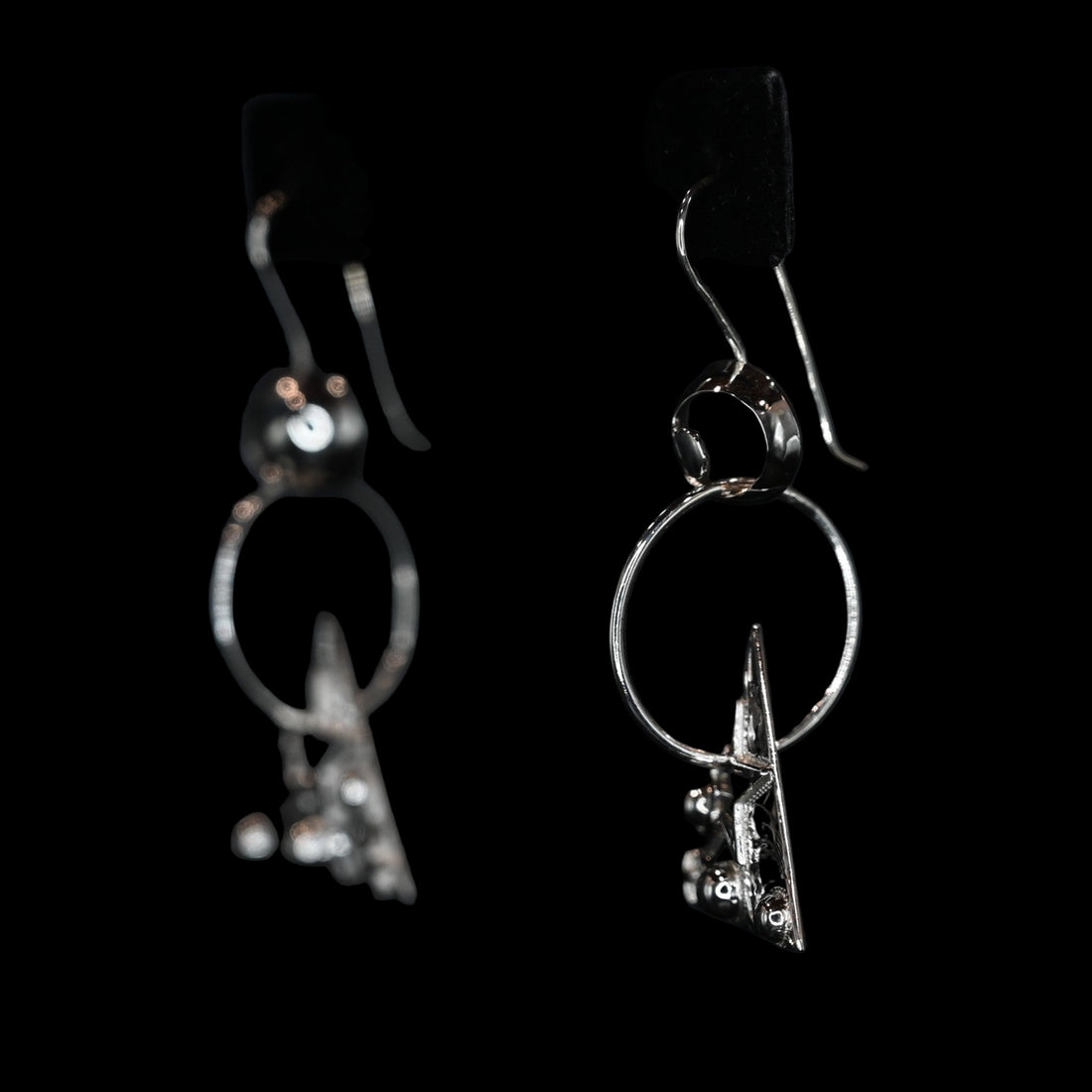 Vogt Silversmiths Silver Cosmic Clementine sterling silver dangle earrings with moon and star design