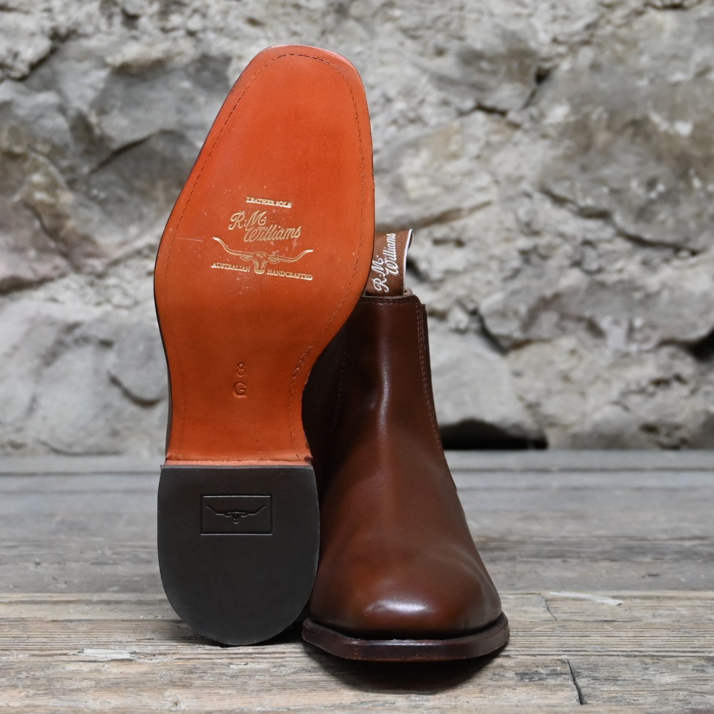 R.M. Williams Craftsman Dress Boot In Dark Tan view of bottom