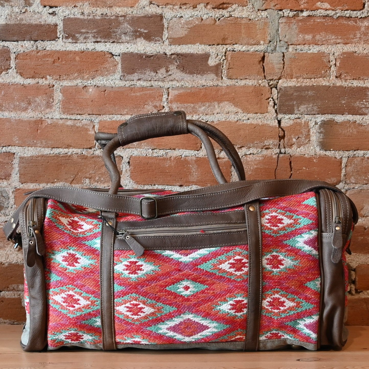 Myra High Trails Western duffle bag in woven canvas and leather