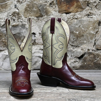 Atomic 79 Exclusive Hondo Bronc Boot – 11" Bone Top with Burgundy Cowhide Vamp