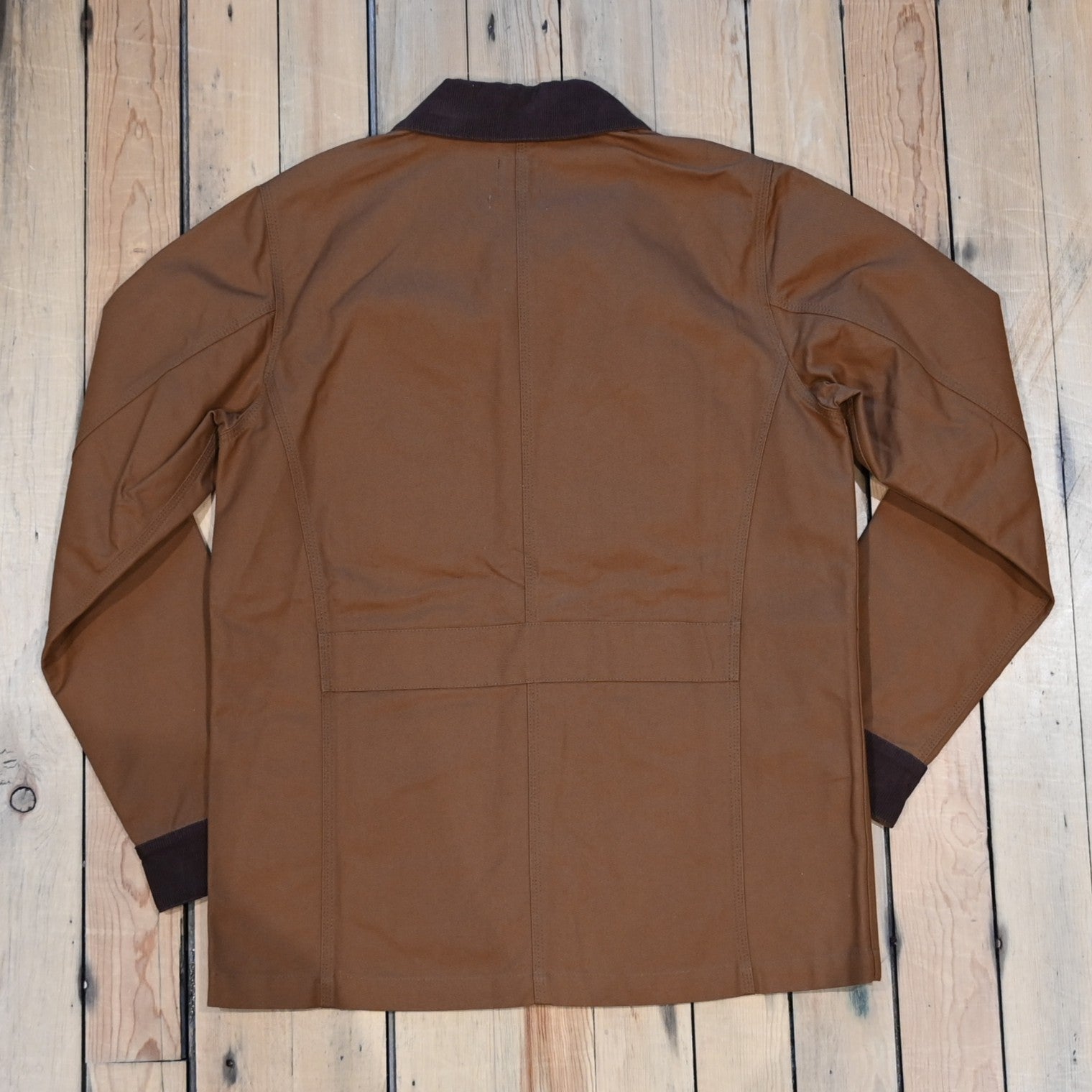 Blue Blanket Miner Jacket in Italian duck canvas with flap pockets and brown corduroy details