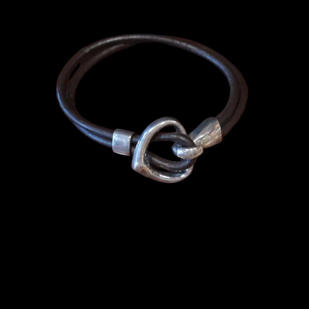 Rubio Enterprises Leather Cord Sterling Silver Heart Hook Bracelet