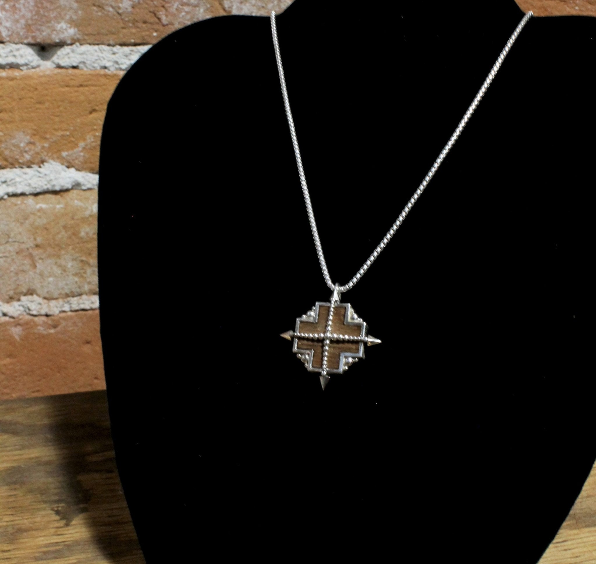 Medium True North Pendant- Sterling with Inlaid American Walnut Chain