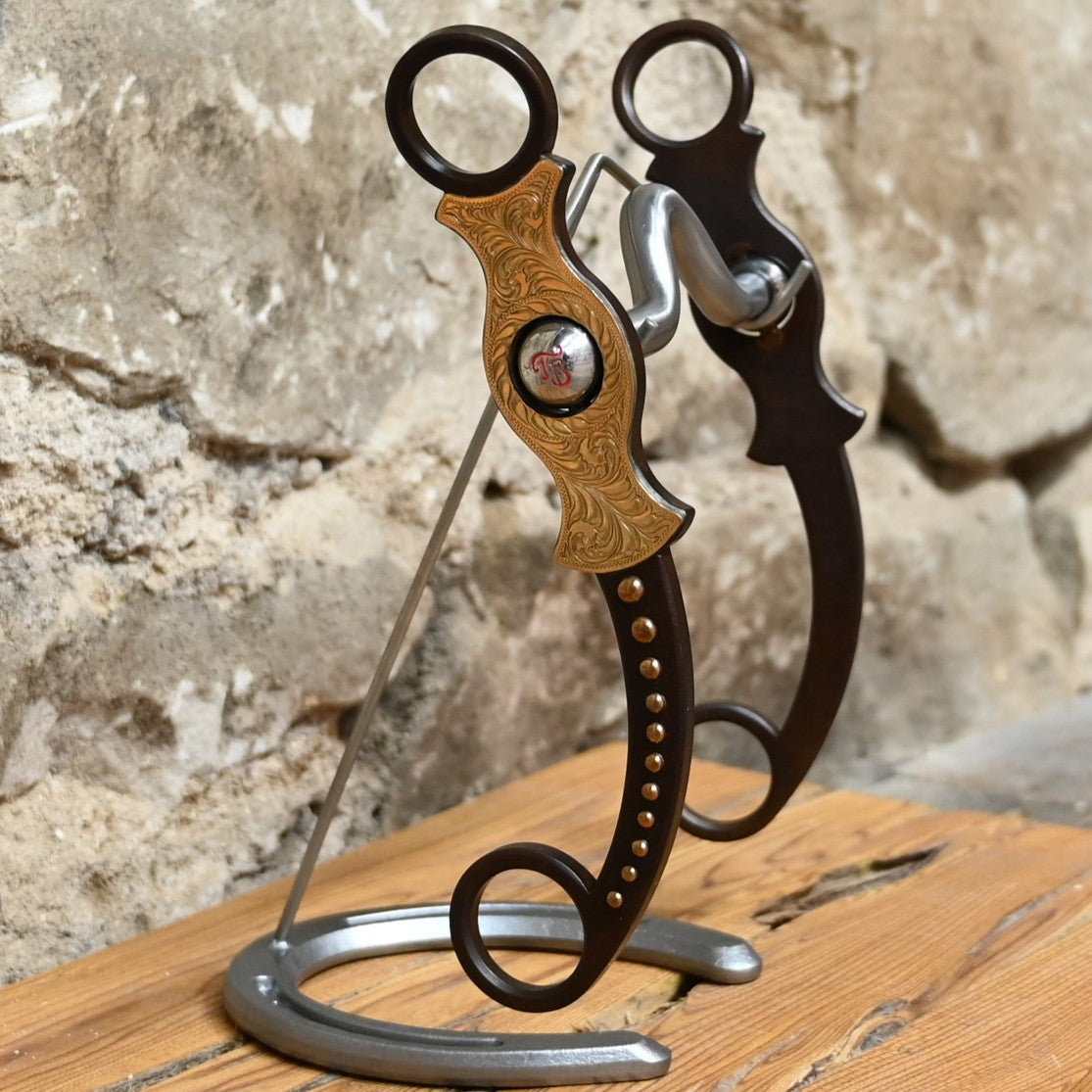 Tom Balding Tahoe Medium Port bit with stainless shanks and sweet iron port mouthpiece.