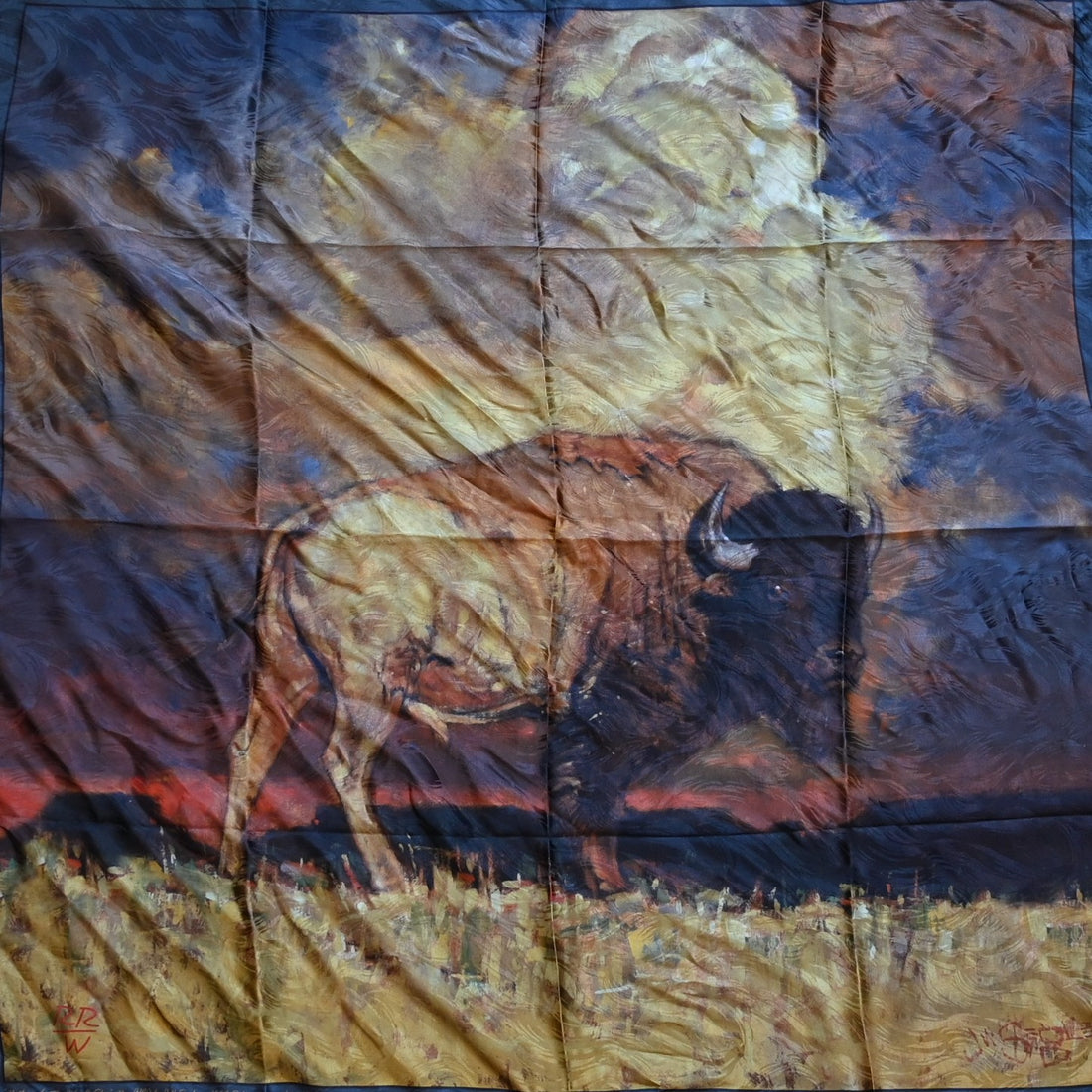 Rockmount silk scarf “Nothing But Buffalo & Sky” 36x36 buffalo and sky motif