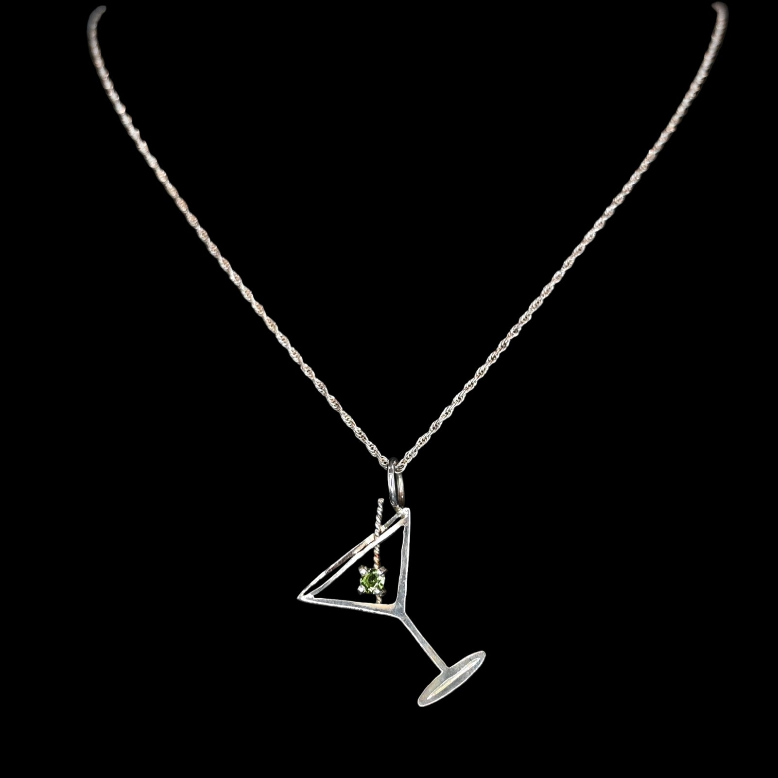 Vogt Silversmiths Stockyard Saloon sterling silver pendant featuring martini glass and peridot stone