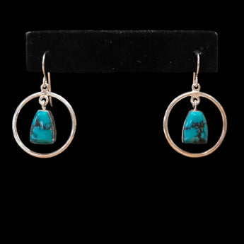 Sunwest Silver Chinese Turquoise Hoop with Stone Charm Earrings