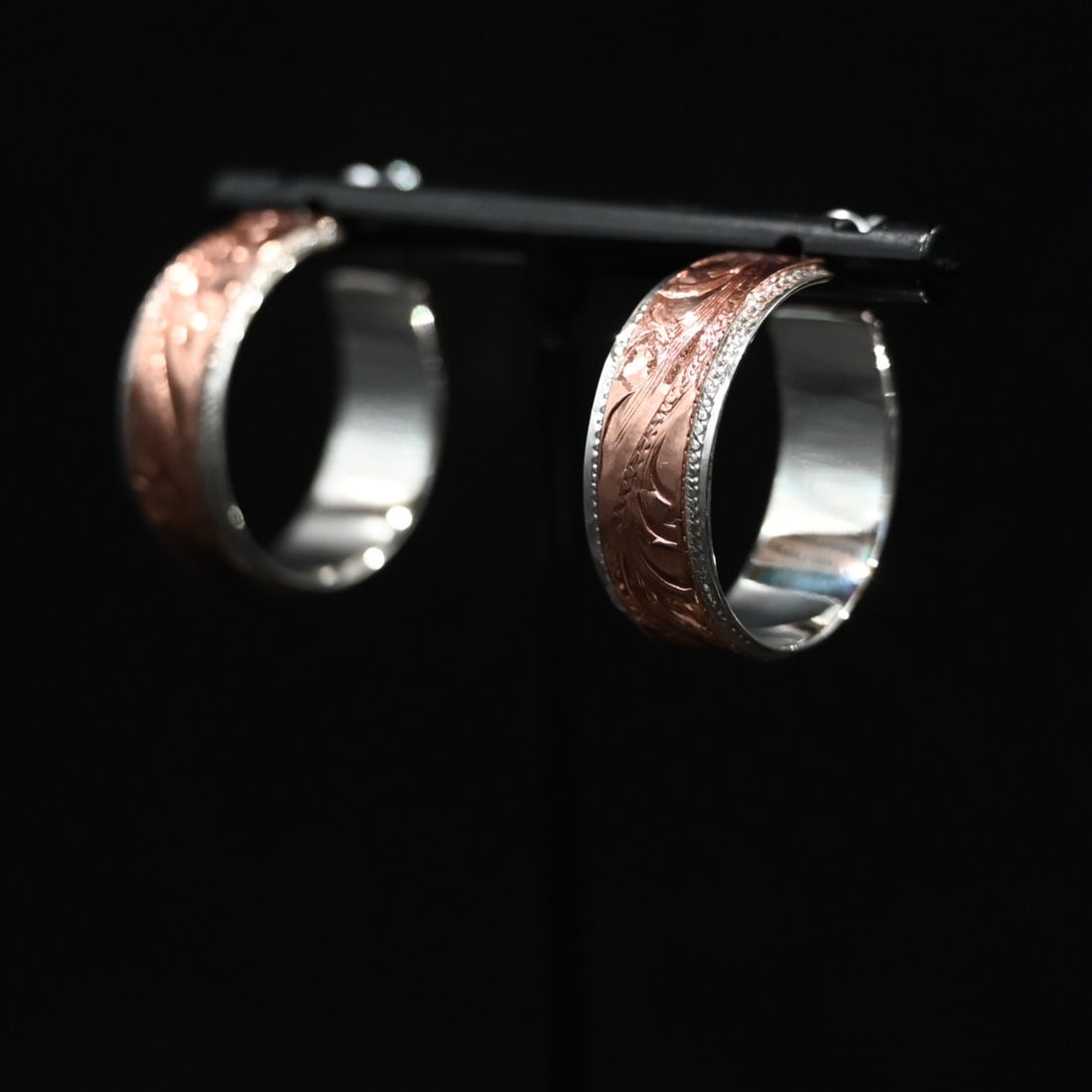 Vogt Red Canyon Hoop earrings — engraved copper overlay on sterling silver hoops