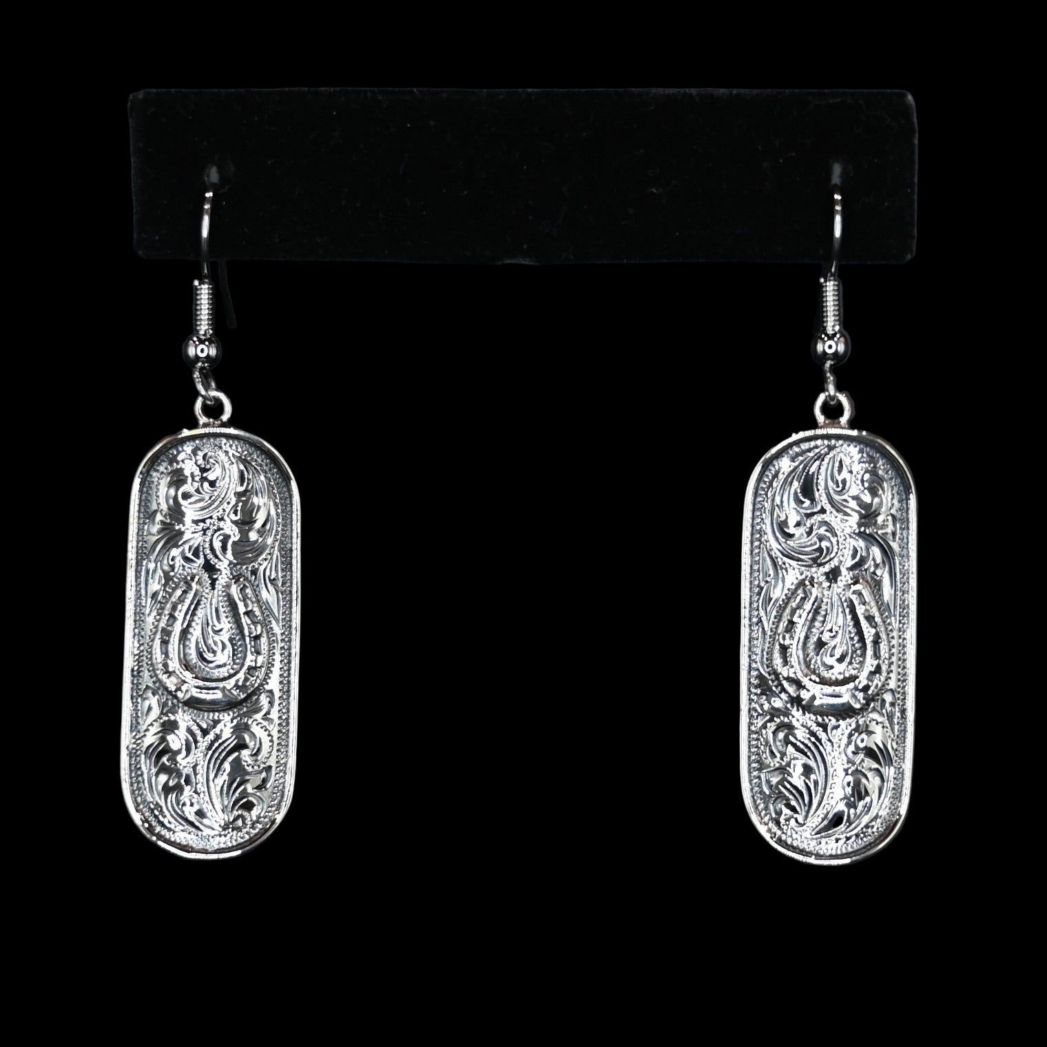 Vogt Silversmiths Silver Fortune sterling silver dangle earrings with horseshoe and engraving