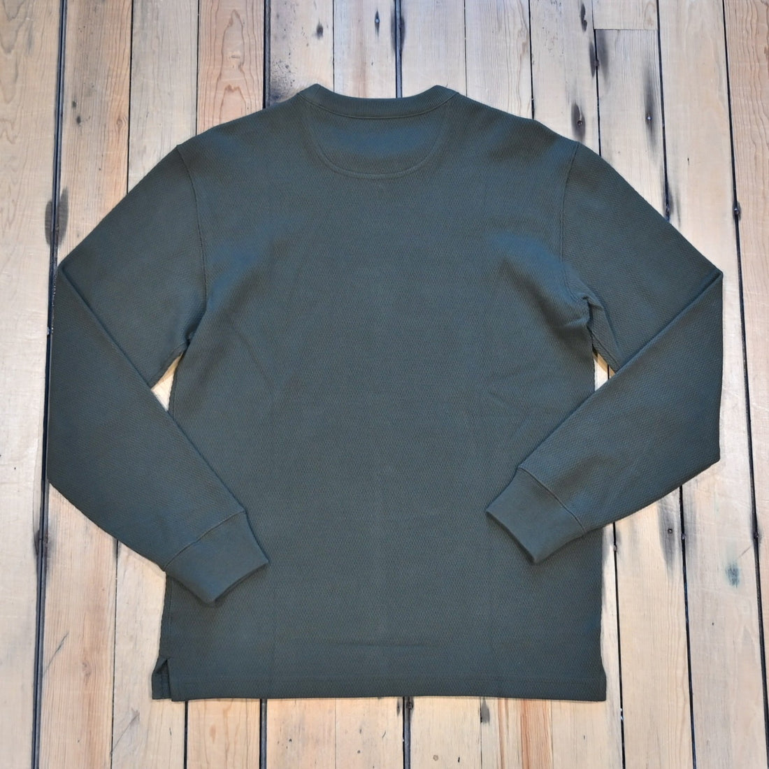 Filson Waffle Knit Thermal Crewneck in Mossy Rock waffle-knit cotton with rib-knit cuffs