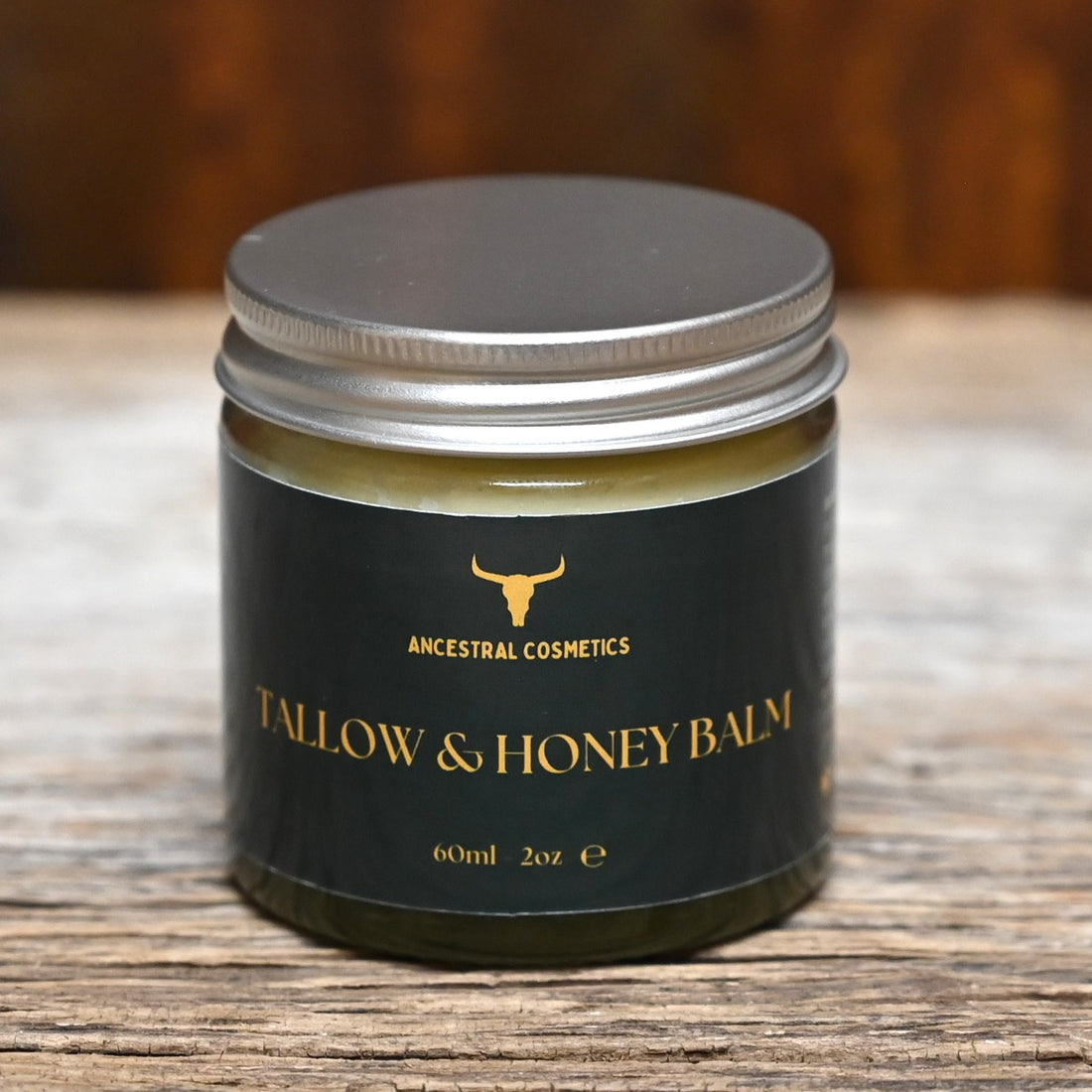 Ancestral Cosmetics Original Beef Tallow and Honey Balm jar made with grass-fed tallow and raw honey