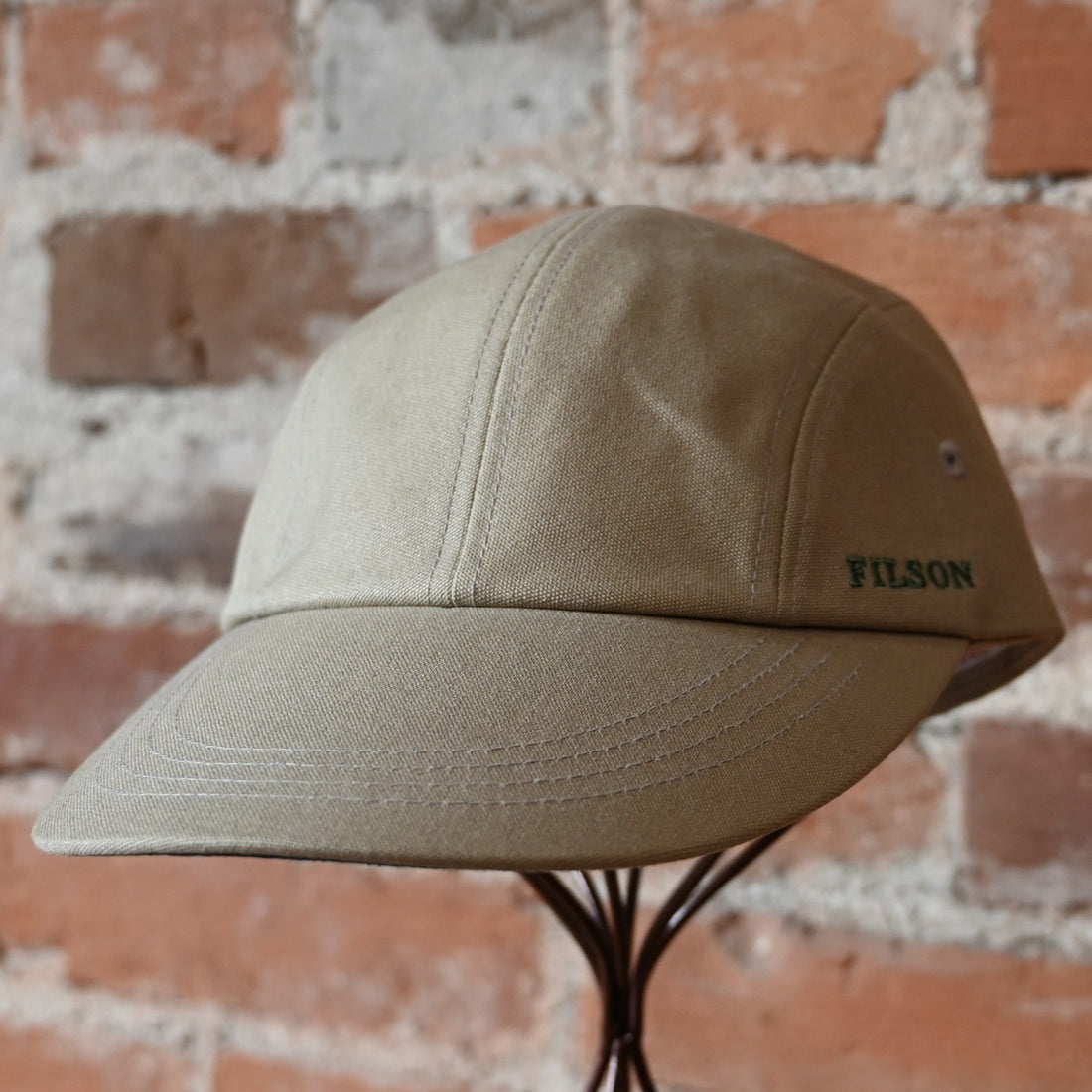 Filson tin cloth dry duckbill cap with extended bill and adjustable strap